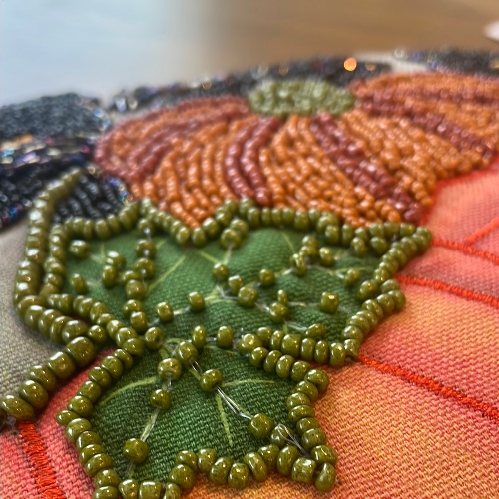 Festive Halloween Pillow with Beaded Cats and Pumpkins - Picture 2 of 5